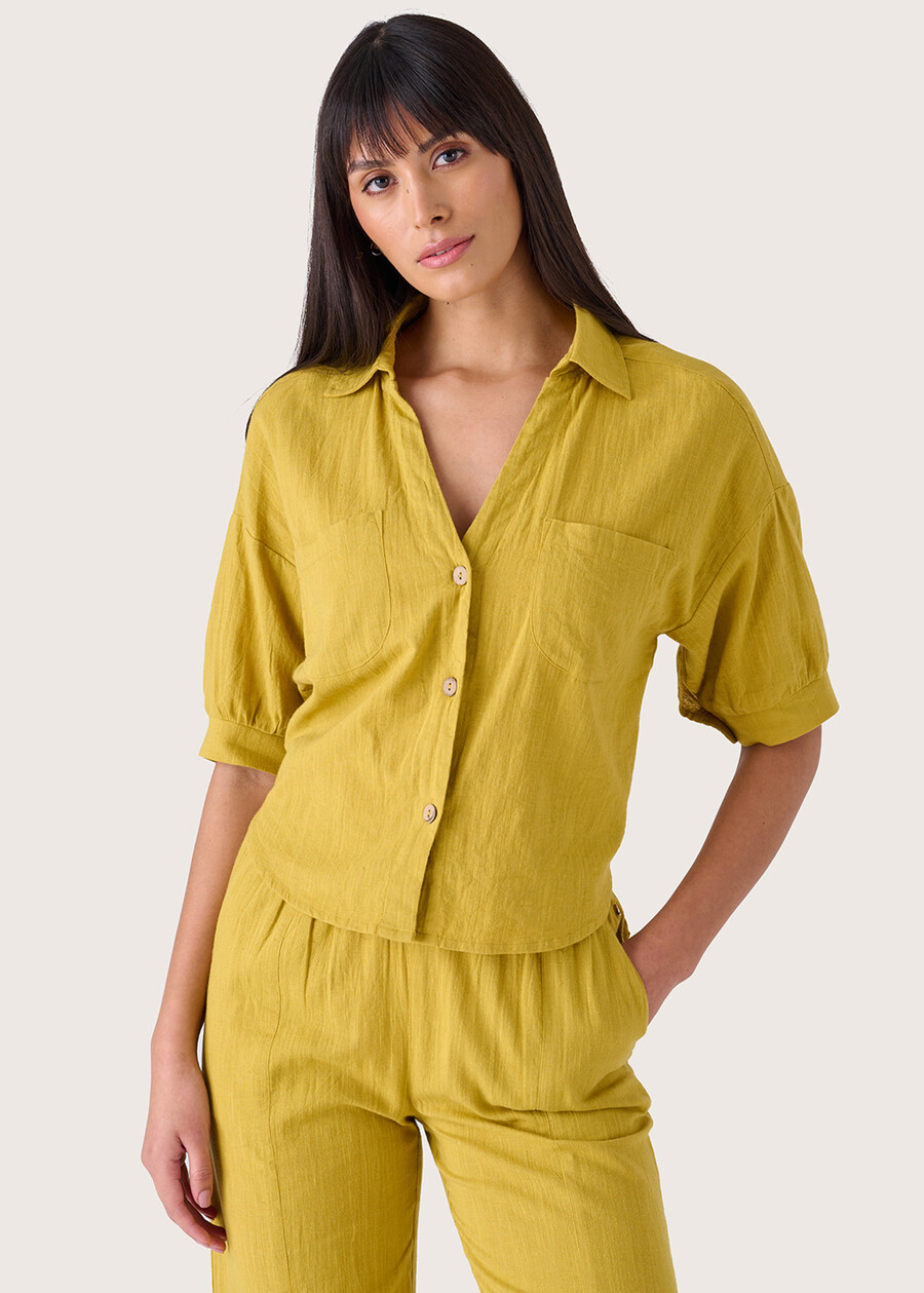 Camicia Camy in misto lino e cotone GIALLO MANGO Donna , immagine n. 1