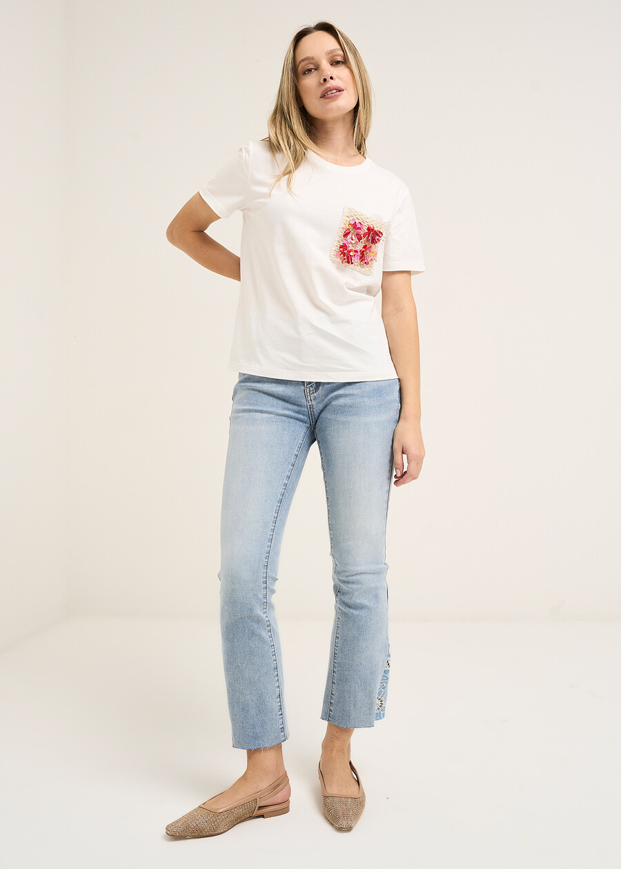 Saimon crochet pocket T-shirt BIANCO WHITE Woman , image number 4