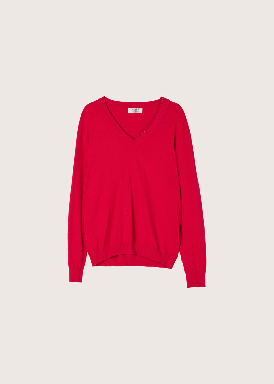Marty jersey with strass neckline ROSSO PAPAVERO Woman , image number 4