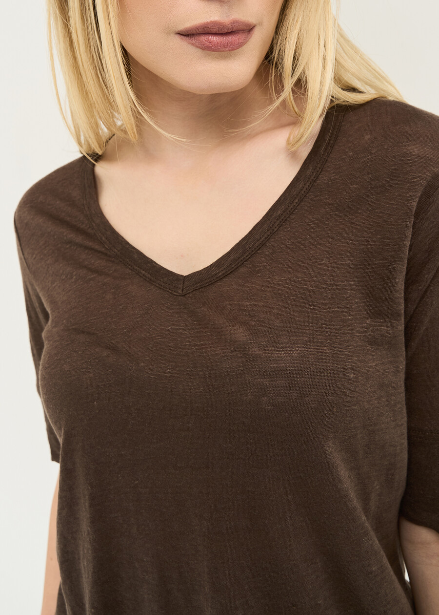 T-shirt Skyper in lino con scollo a V BEIGEMARRONEBIANCO WHITE Donna , immagine n. 2