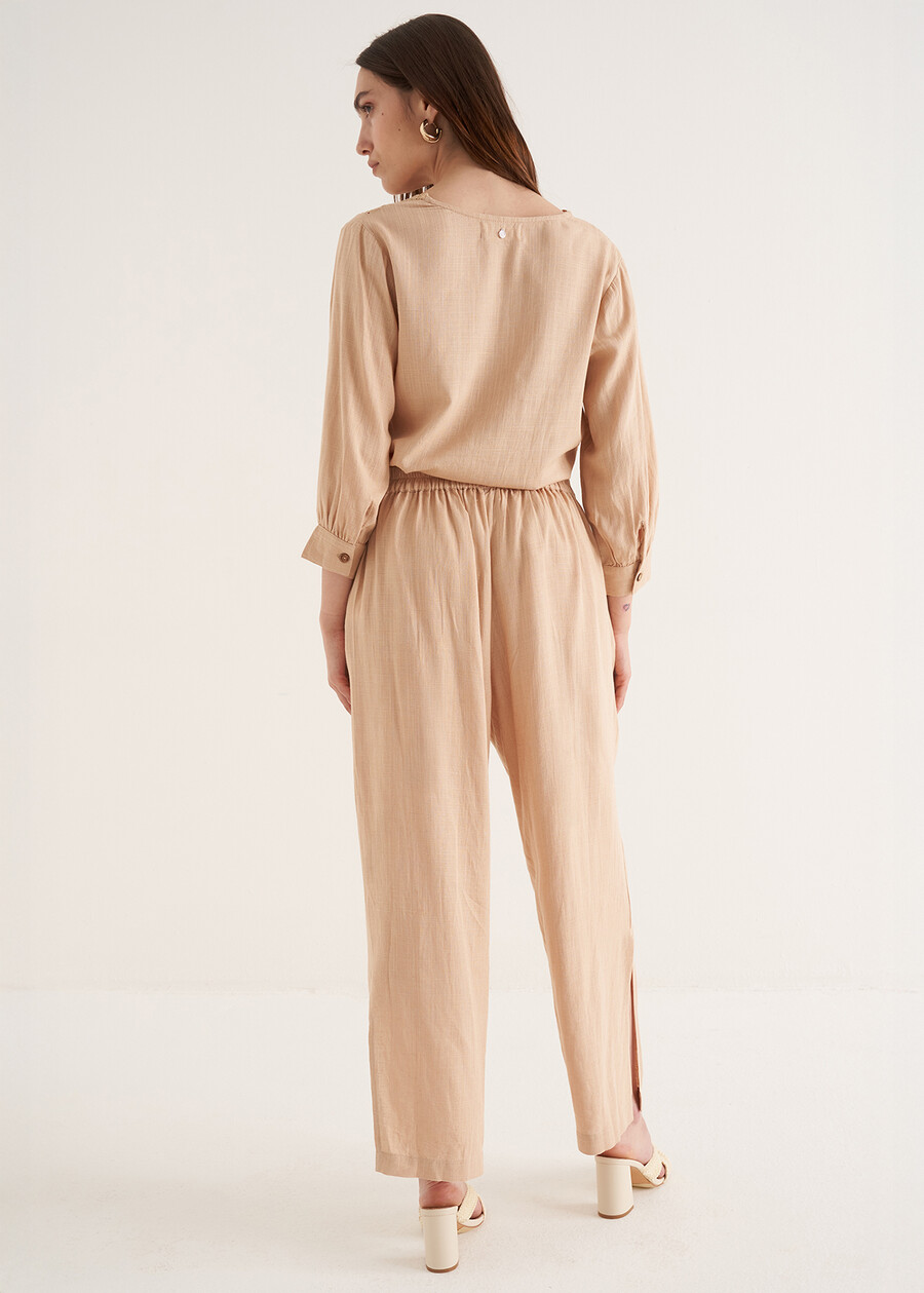 Pantaloni Penny in viscosa e lino BEIGE DOESKIN VERDE ALGA Donna , immagine n. 4