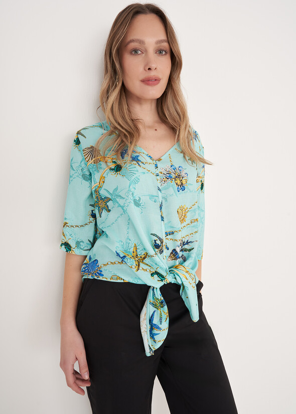 Samira Marine Print T-Shirt BLUE TURCHESE Woman null