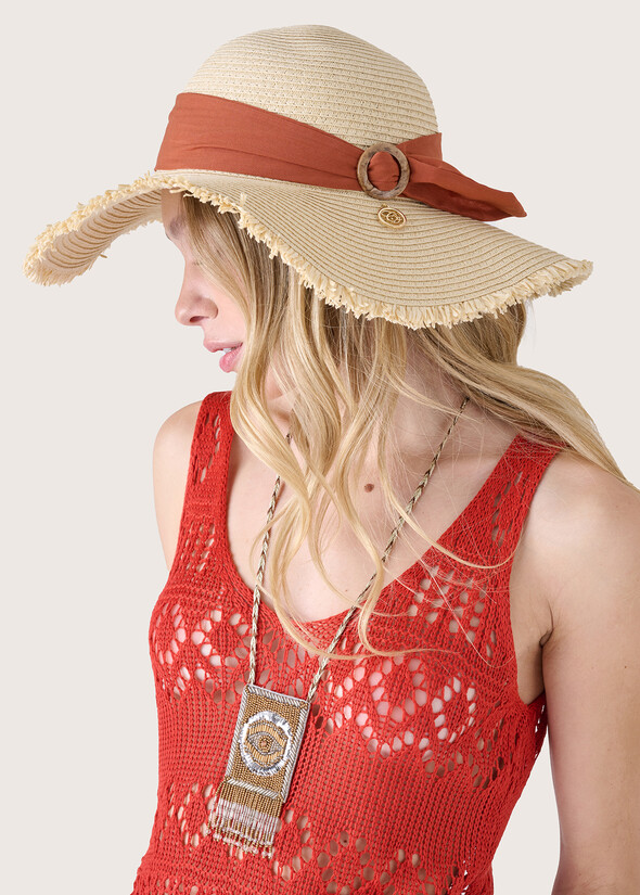 Straw hat with ribbon BEIGE LIGHT BEIGE Woman null