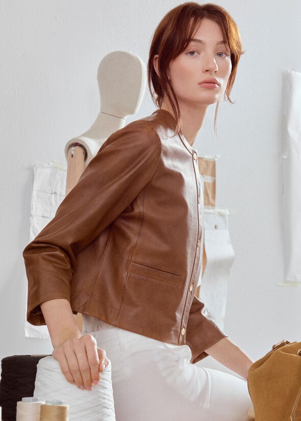 Gaia 100% genuine leather jacket MARRONE Woman null
