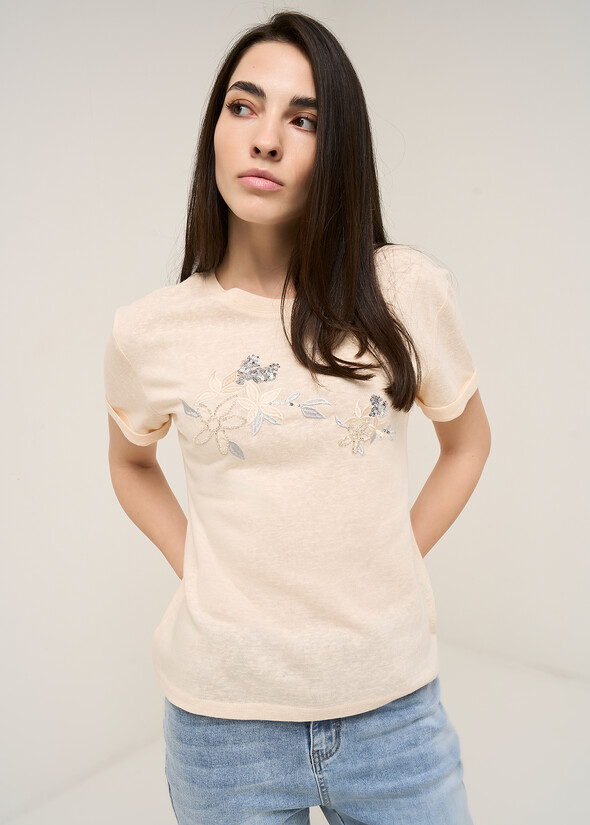 T-shirt Soleil ricami e paillettes ROSA Donna null