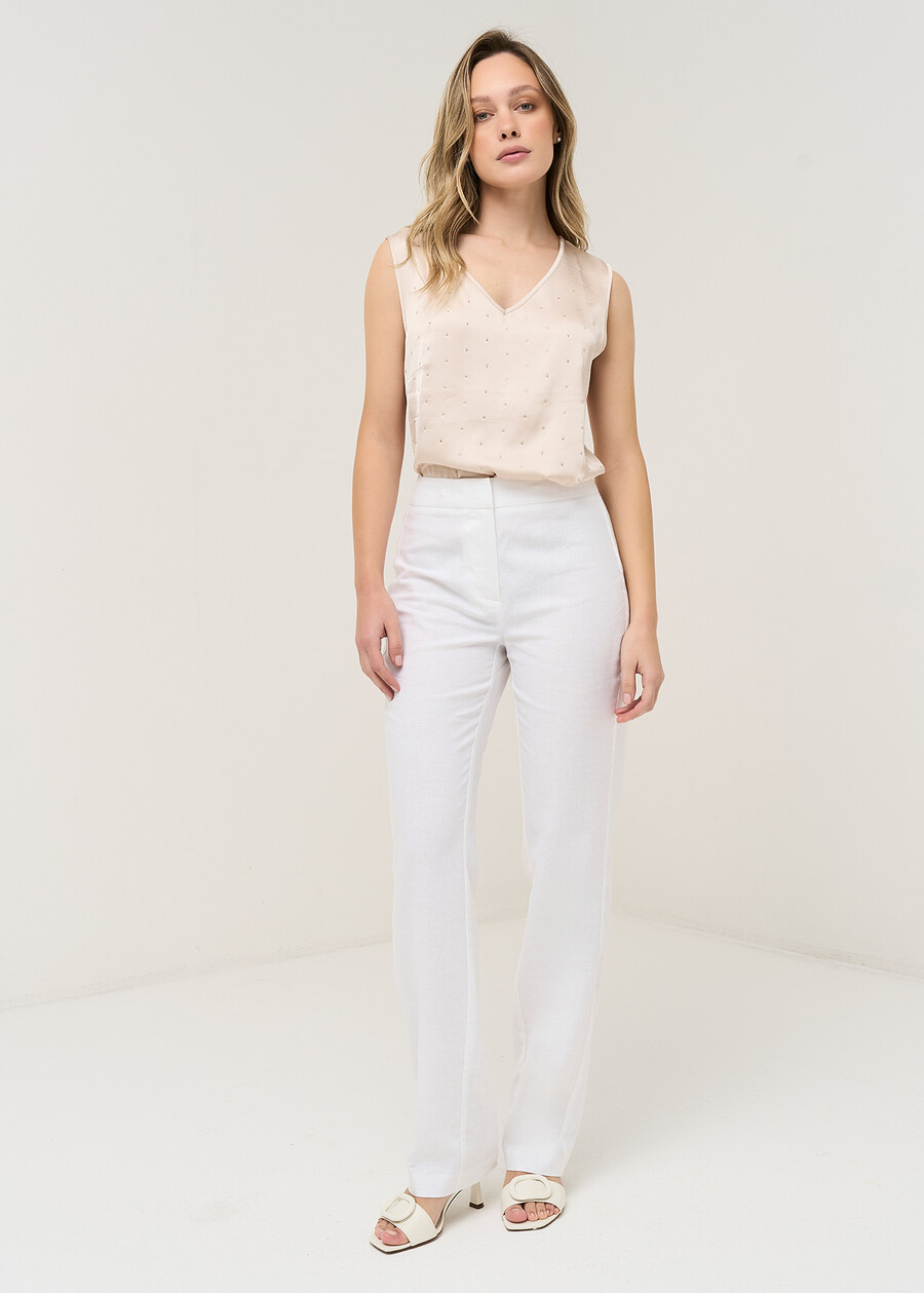 Giorgia-O linen blend trousers ROSABIANCO WHITE Woman , image number 2