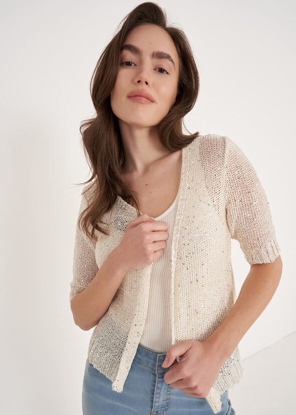 Cardigan Chantal Lurex Con Paillettes BEIGE LATTE Donna null