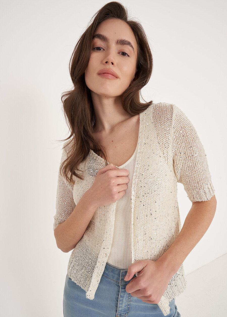 Cardigan Chantal Lurex Con Paillettes BEIGE LATTEGOLD Donna , immagine n. 1