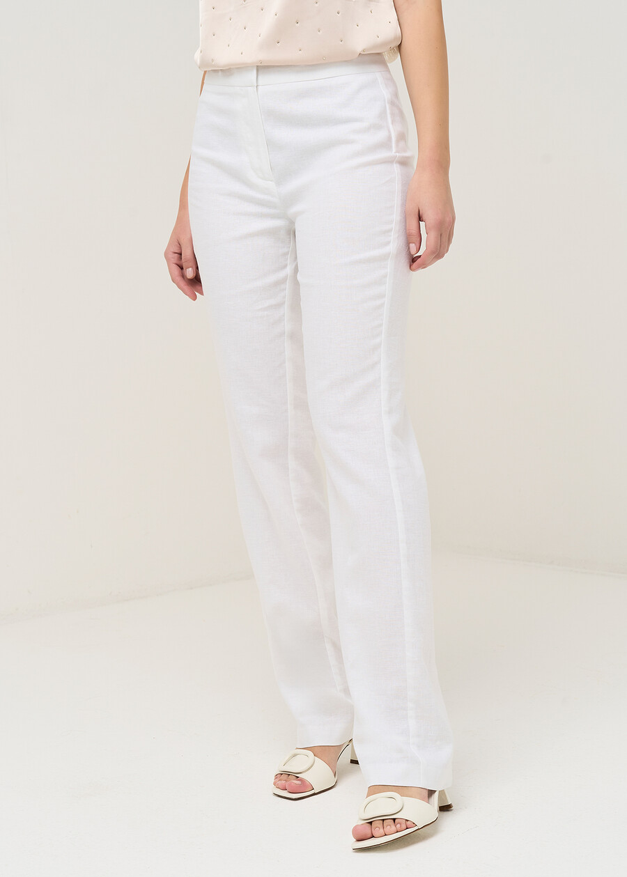 Giorgia-O linen blend trousers ROSABIANCO WHITE Woman , image number 3