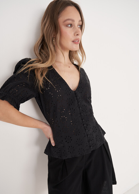 Camicia Candy In Pizzo Sangallo NERO BLACK Donna null