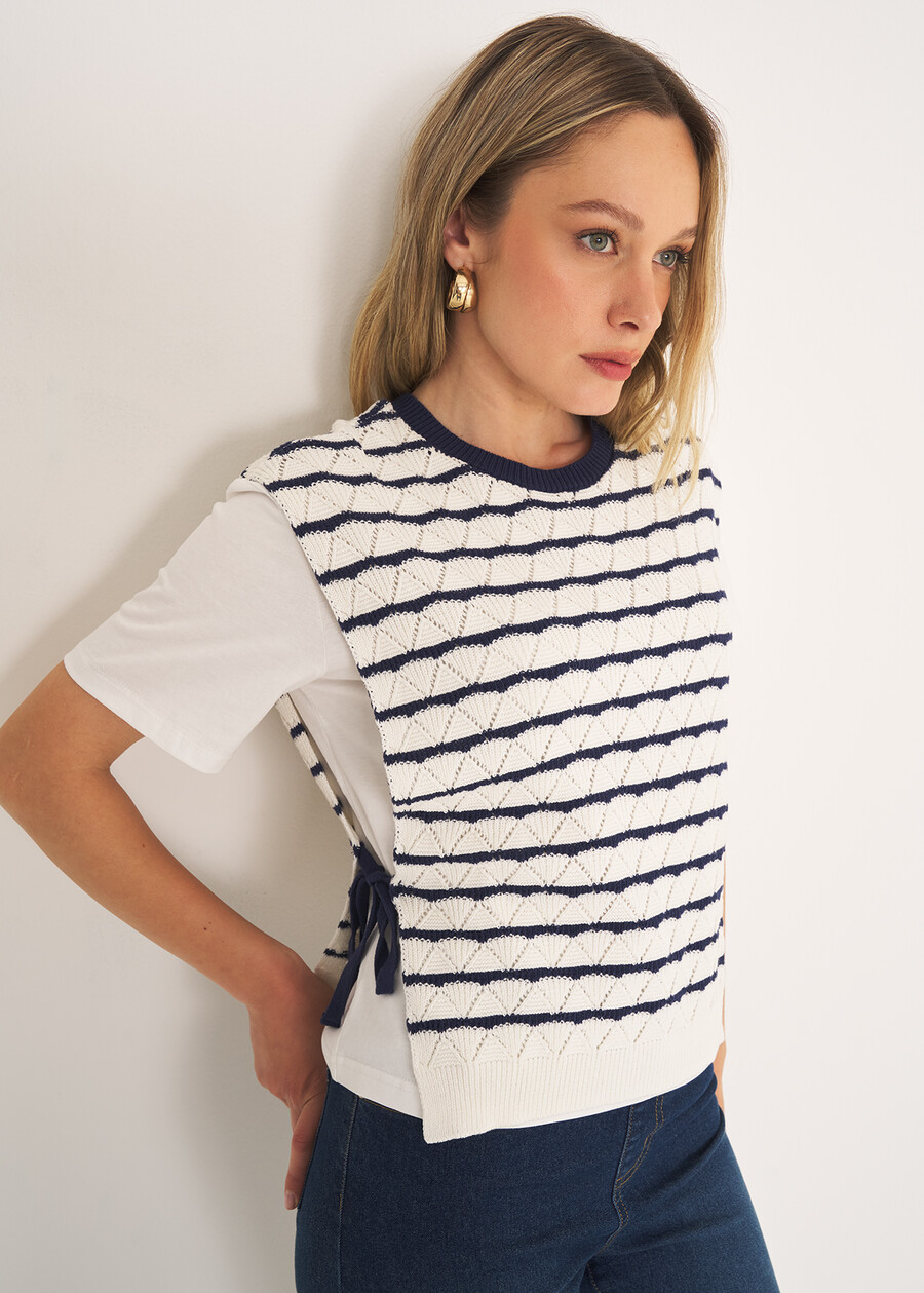 Sensei layered knit top BLU Woman , image number 1