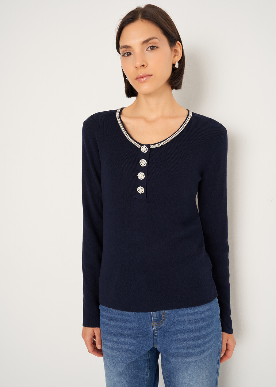 Maglia Marcy con strass e bottoni gioiello BLU Donna , immagine n. 1