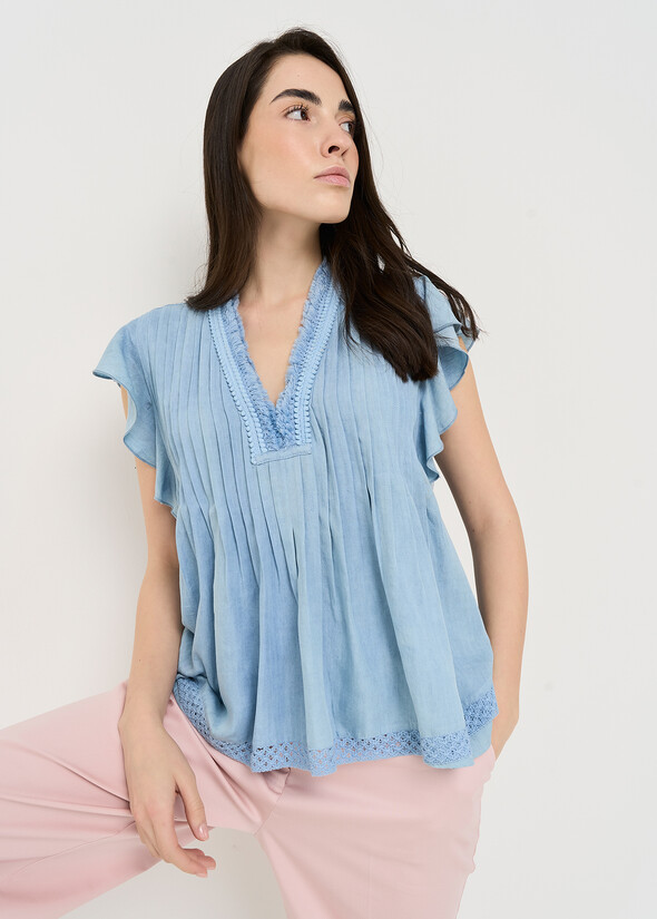 Top Tailer viscosa e merletto DENIM MEDIUM DENIM Donna null