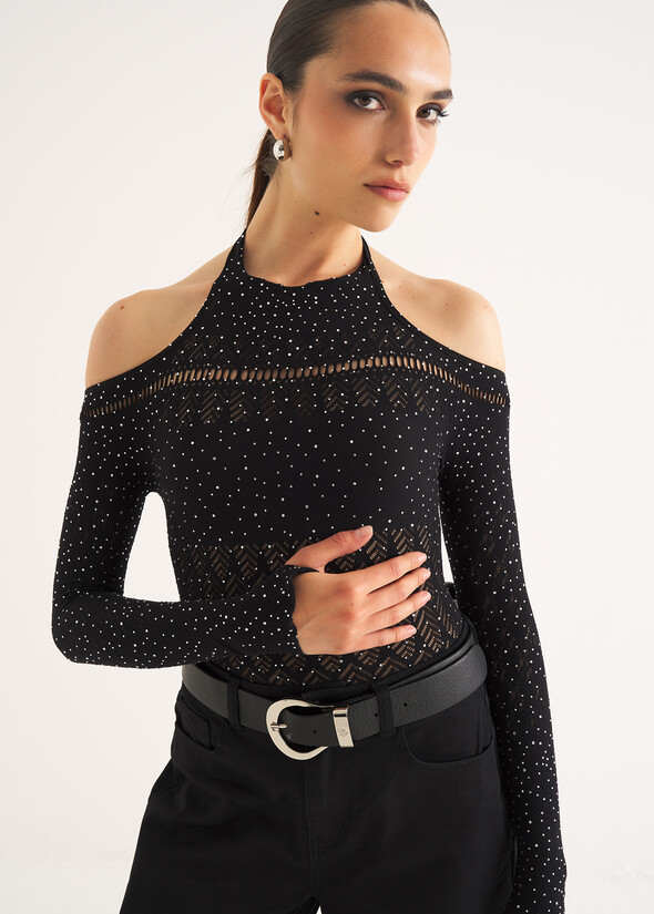 Saul rhinestone T-shirt NERO BLACK Woman null