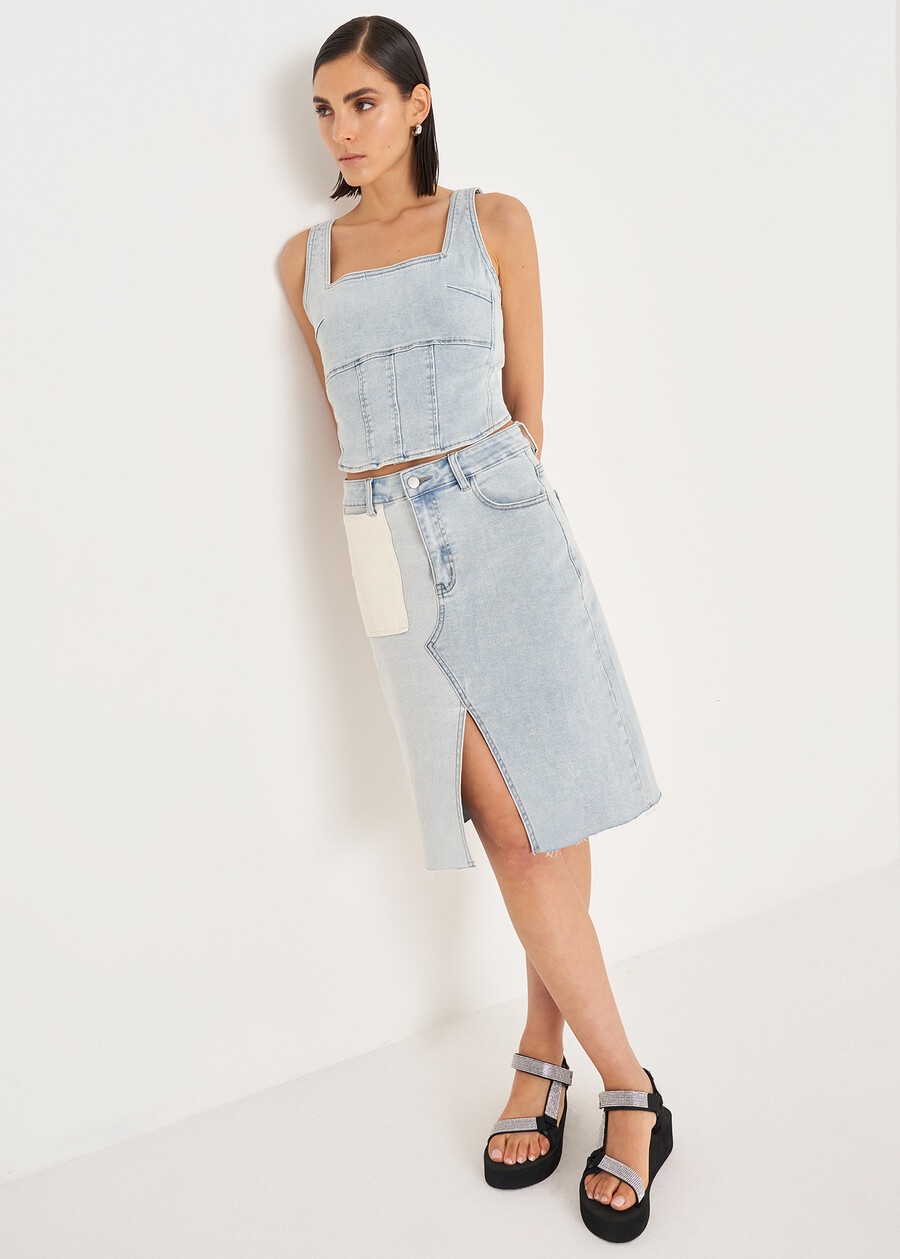 Top Tiara in denim di cotone DENIM LIGHT DENIM Donna , immagine n. 5