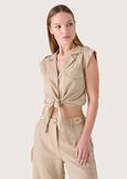 Cristine linen and cotton shirt BEIGE SAFARIBLUE OLTREMARE  Woman image number 1