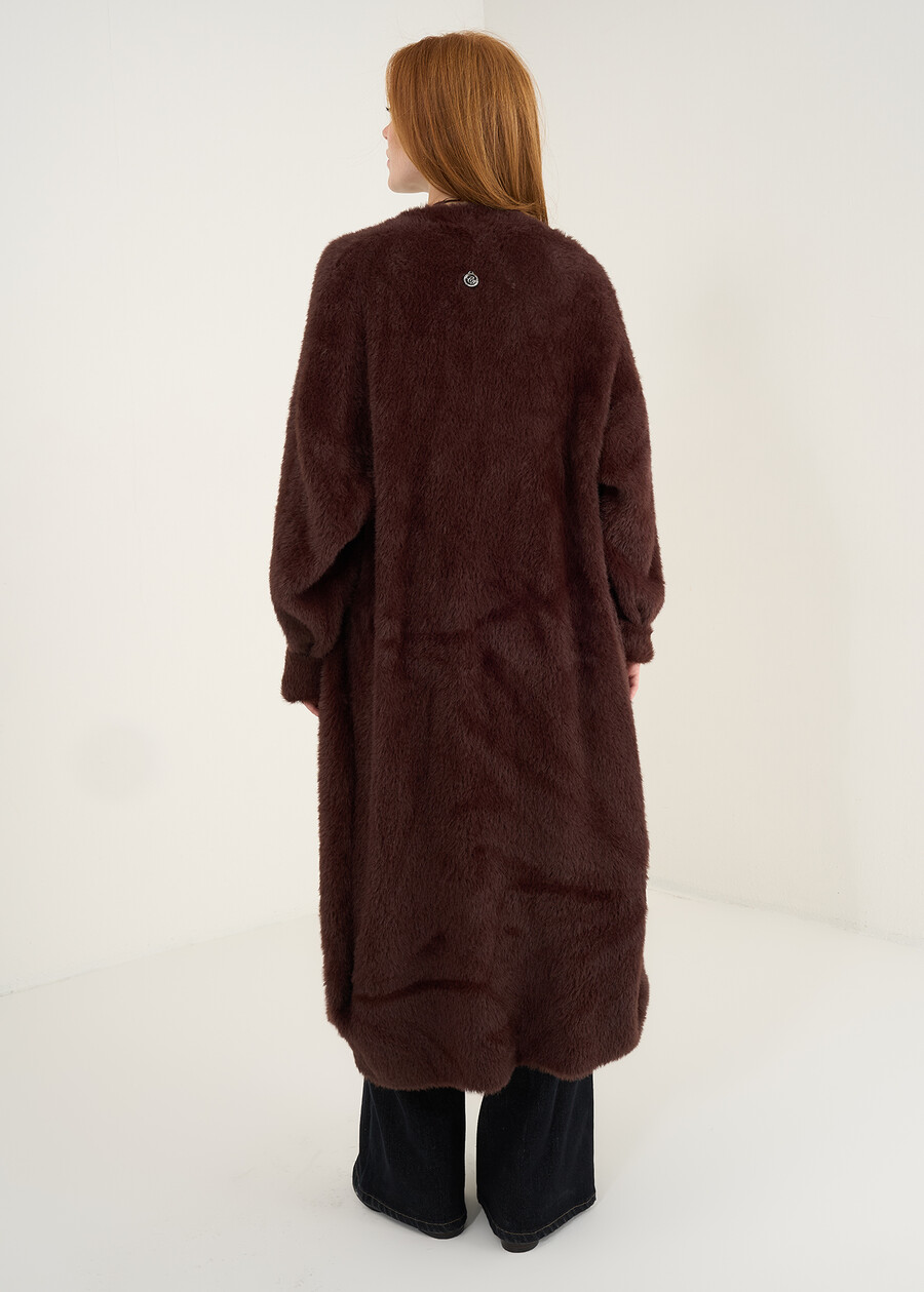 Cardigan Cristy lungo in eco pelo MARRONE Donna , immagine n. 4