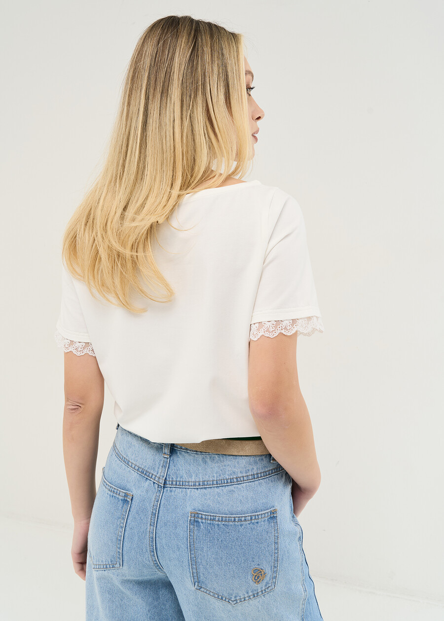Summer T-shirt with lace and beads BIANCO WHITE Woman , image number 3
