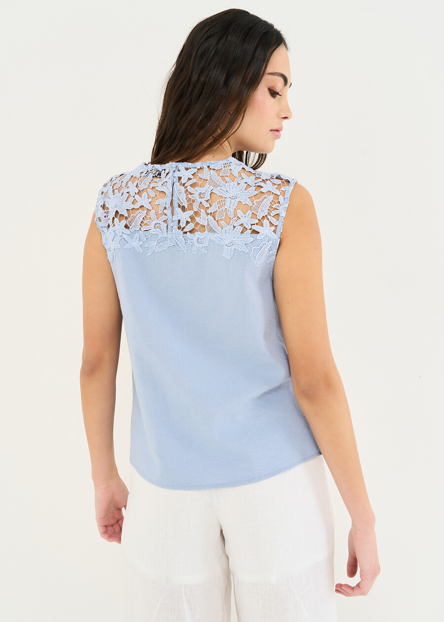 Tiziano cotton blend top with lace BLU AVION Woman , image number 3