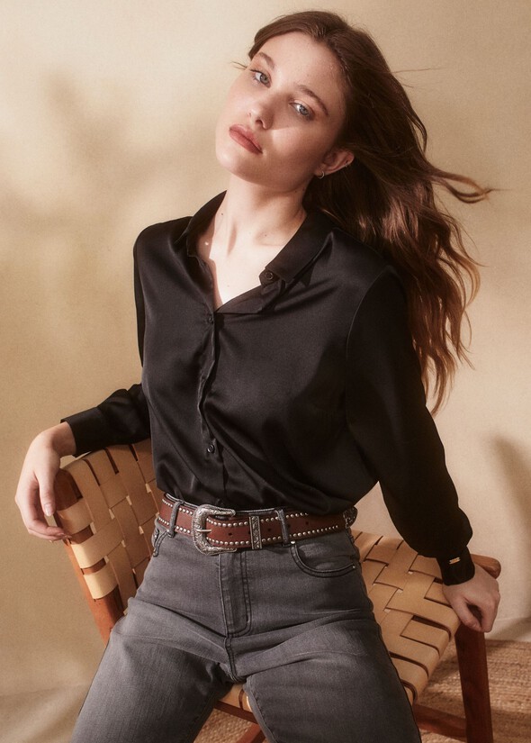 Camicia Alessia in satin NERO BLACK Donna null