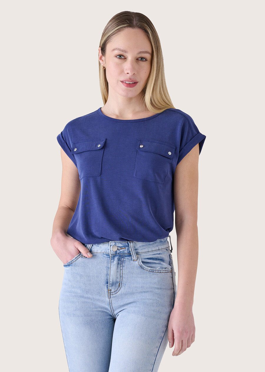 Sonte modal blend t-shirt VERDE ASPARAGOBLU MEDIUM BLUE Woman , image number 1