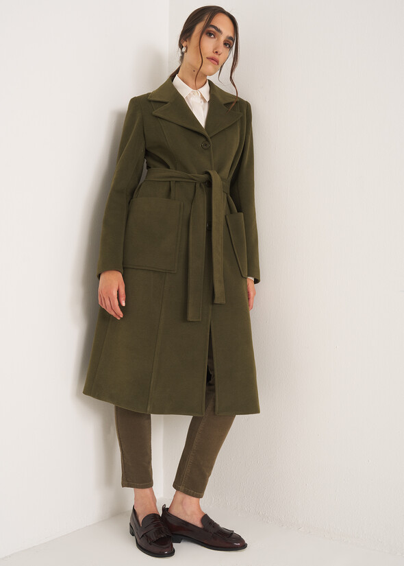 Clotilde belted wool-blend coat VERDE ALGA Woman null