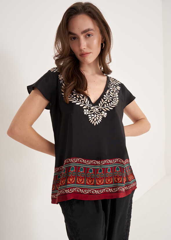 Bard Printed Blouse with Embroidery NERO BLACK Woman null