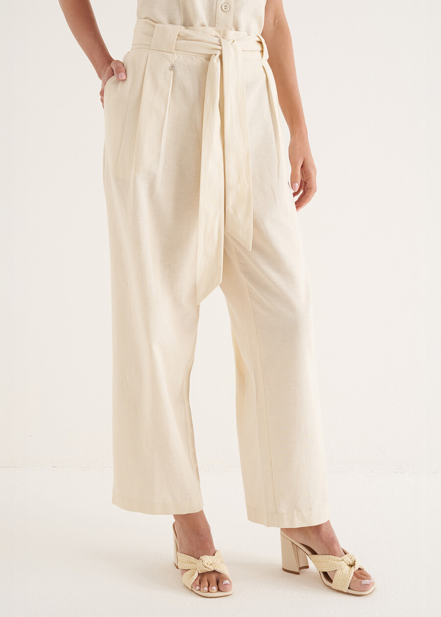 Penty linen-blend trousers
 VIOLA MELANZANABIANCO BURRO Woman , image number 3