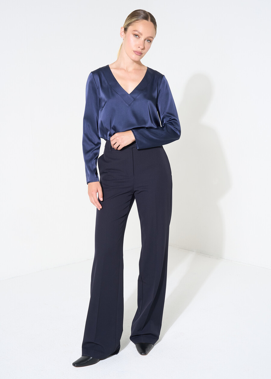 Beatrice satin V-neck blouse NERO BLACKBIANCO WHITEBLU Woman , image number 4