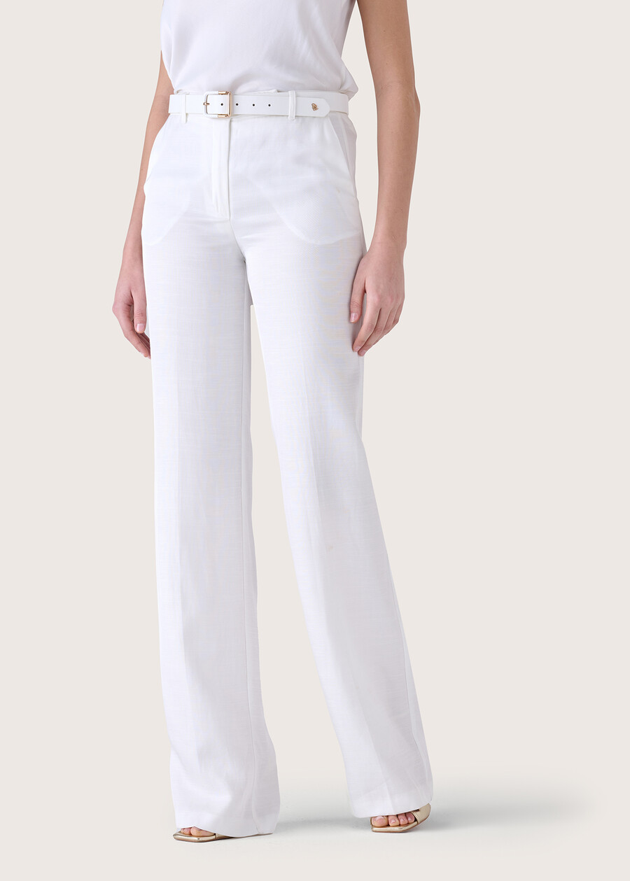Pantalone Giorgia in misto lino BIANCO WHITEBLUE OLTREMARE GIALLO MANGONERO BLACK Donna , immagine n. 3
