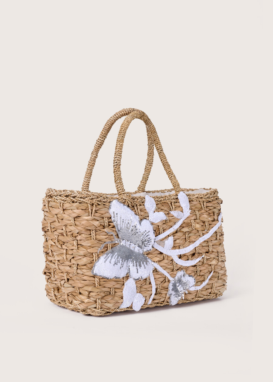Butterfly 100% straw barrel bag BEIGEBEIGE Woman , image number 1
