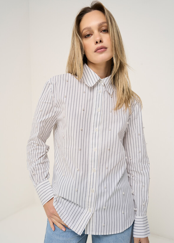 Cassya striped shirt with pearls BIANCO WHITE Woman null