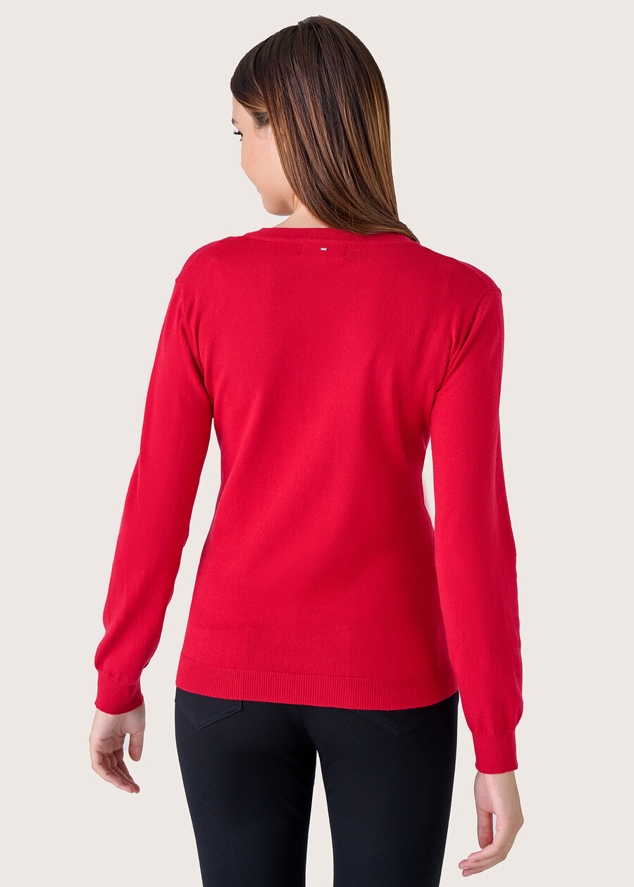 Marty jersey with strass neckline ROSSO PAPAVERO Woman , image number 3