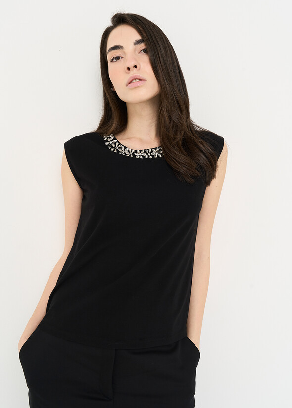 Tobia top with jewel neckline NERO BLACK Woman null