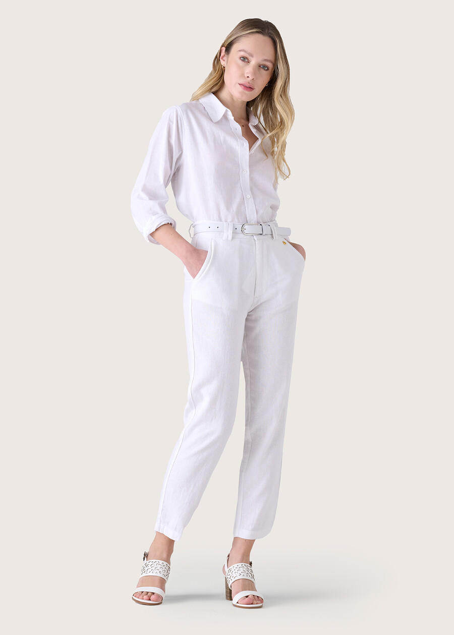 Calla linen and cotton shirt BIANCO WHITEBLUE OLTREMARE  Woman , image number 5