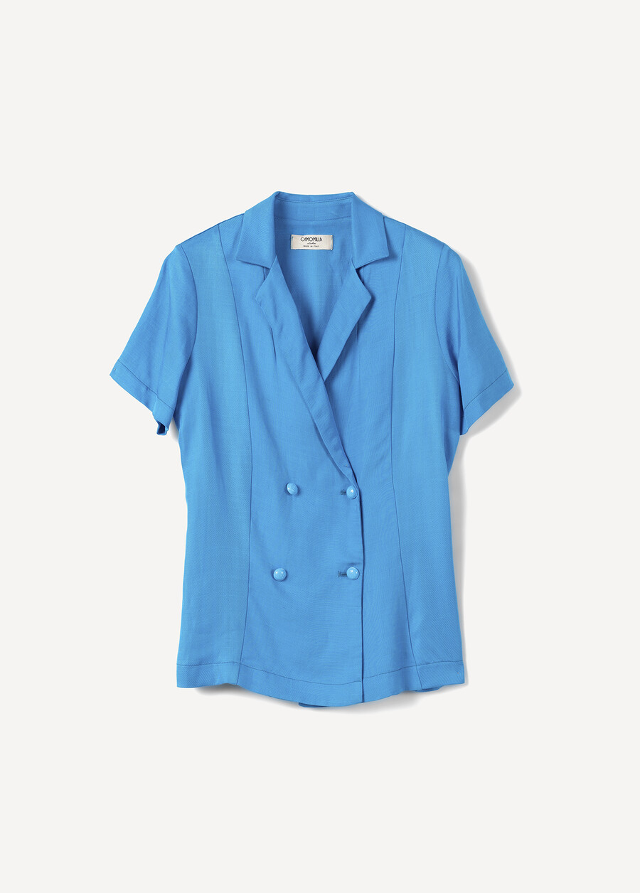 Cimmy short-sleeved jacket in linen-viscose BLUE TURCHESE Woman , image number 6