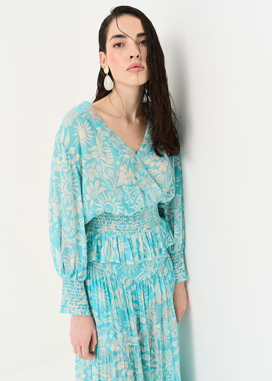 Blusa Biky in viscosa con ricami AZZURO AZZURRO Donna , immagine n. 2