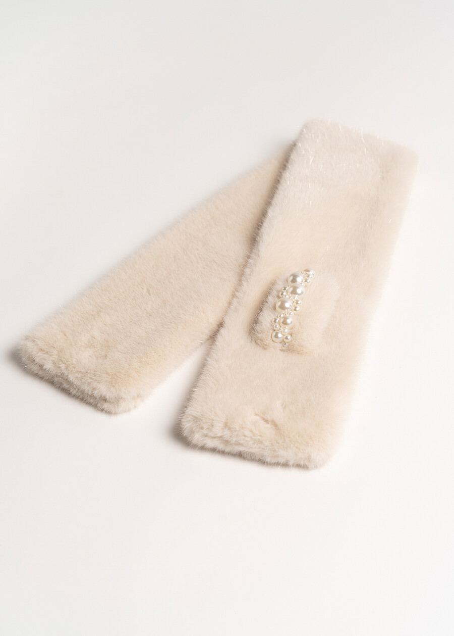 Stefy faux fur collar with pearls NERO BLACKBEIGE LATTE Woman , image number 4