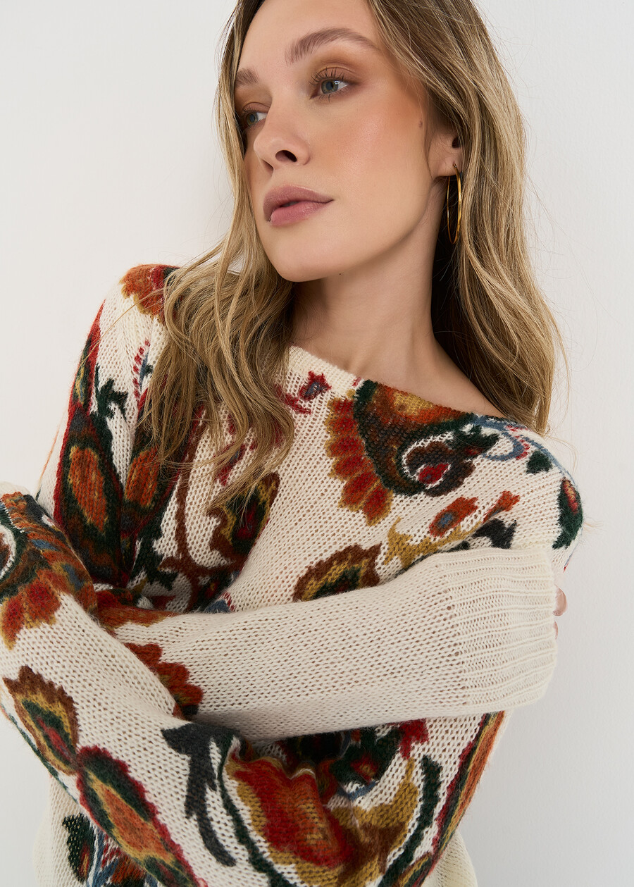 Muriel patterned crewneck sweater BIANCO WHITE Woman , image number 2