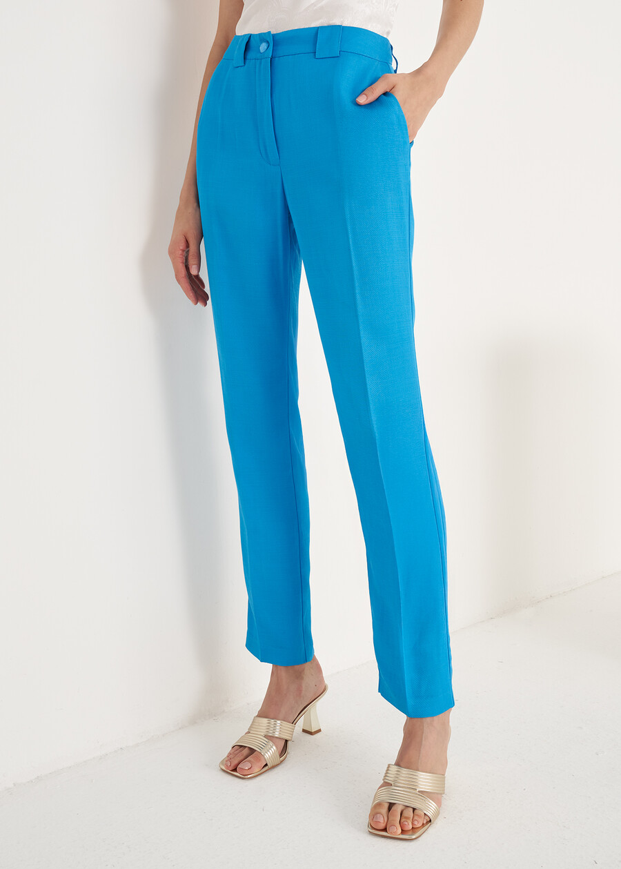 Alice-E linen e viscose trousers BLUMARRONE JAVABIANCO WHITEBLUE TURCHESE Woman , image number 4