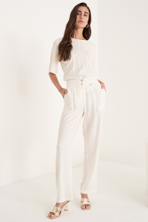 Pantaloni Ponty In Viscosa BIANCO BURRO Donna null