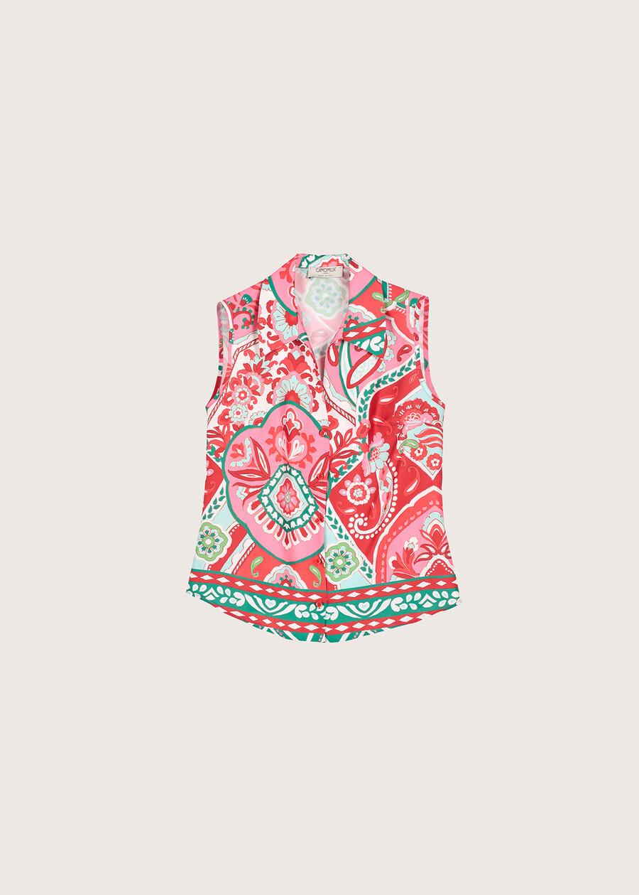 Camicia smanicata Clorinda in satin ROSSO ARAGOSTABLUE OLTREMARE  Donna , immagine n. 4