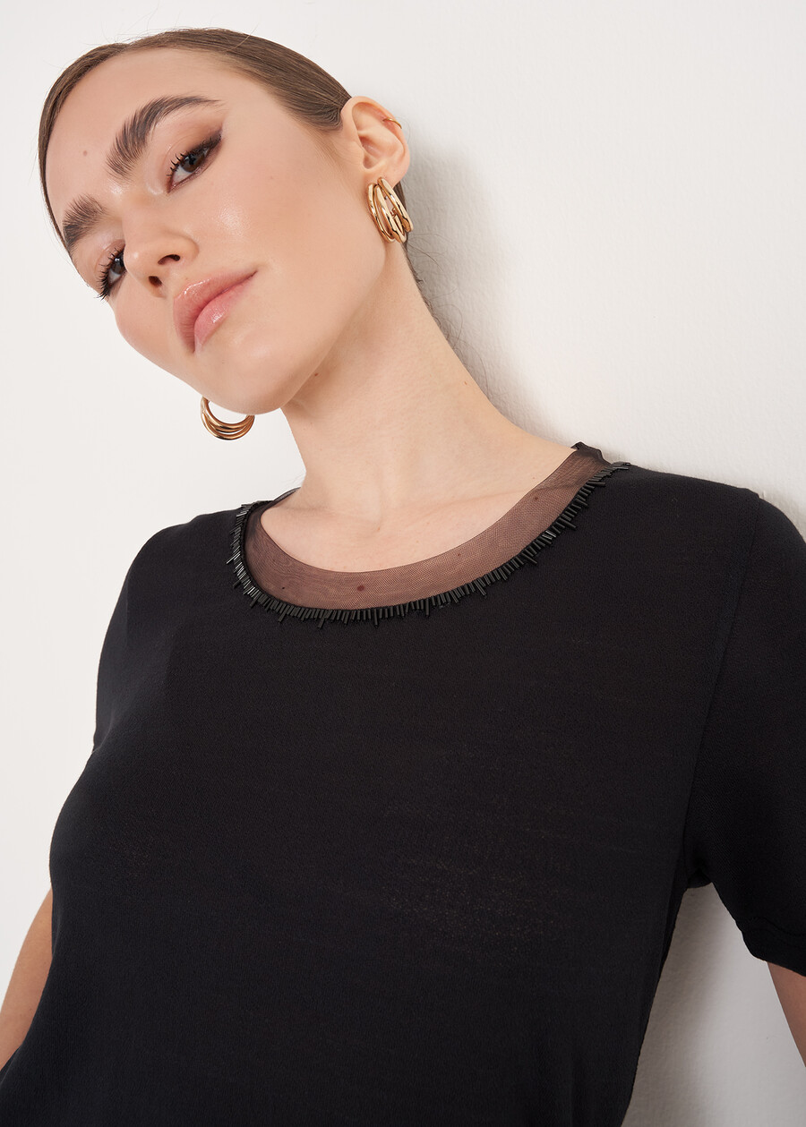Sierra T-shirt With Chiffon Detail BEIGE SABBIANERO BLACK Woman , image number 2