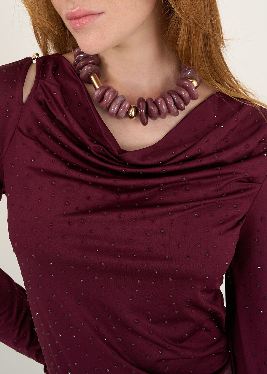 T-shirt Suemy con cappuccio e strass ROSSO BORDEAUXBLU Donna , immagine n. 2
