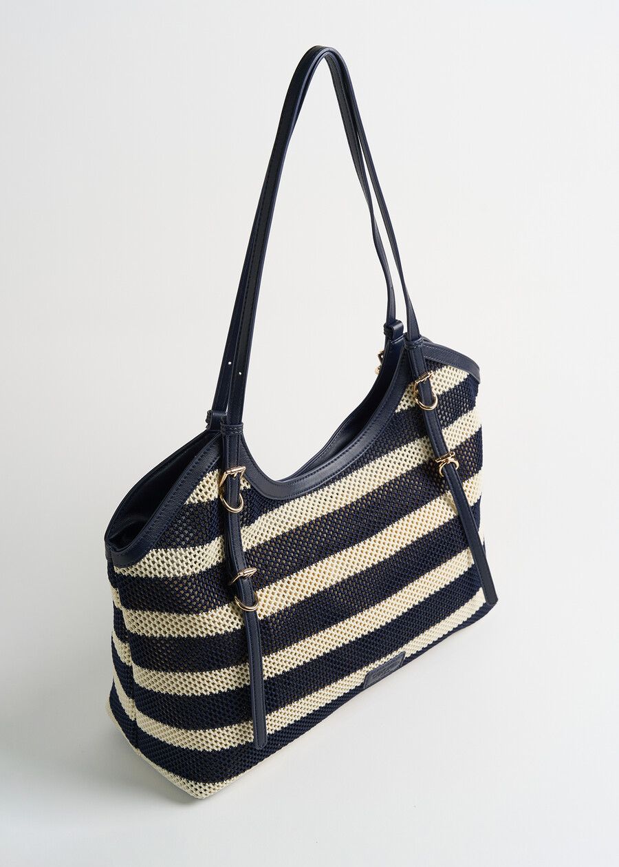 Shopping bag Beagle a righe in tessuto rete MARRONEBLU BLUE Donna , immagine n. 3