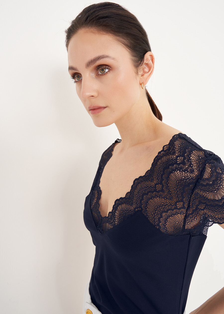 Sailor lace-effect t-shirt BLUVIOLA MELANZANA Woman , image number 2