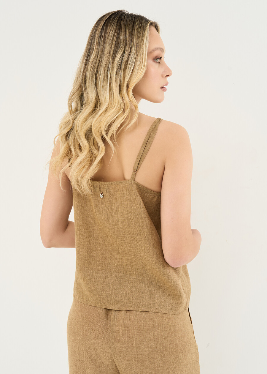 Top Trey in misto lino BEIGE Donna , immagine n. 3