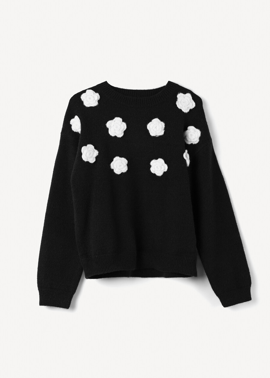 Marley sweater with 3D flowers NERO BLACK Woman , image number 4
