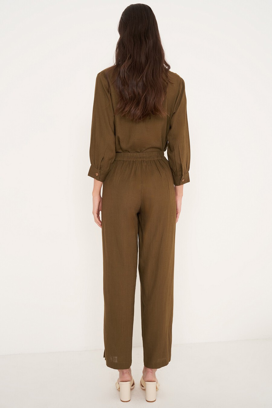 Pantaloni Penny in viscosa e lino
 BEIGE DOESKIN VERDE ALGA Donna , immagine n. 4