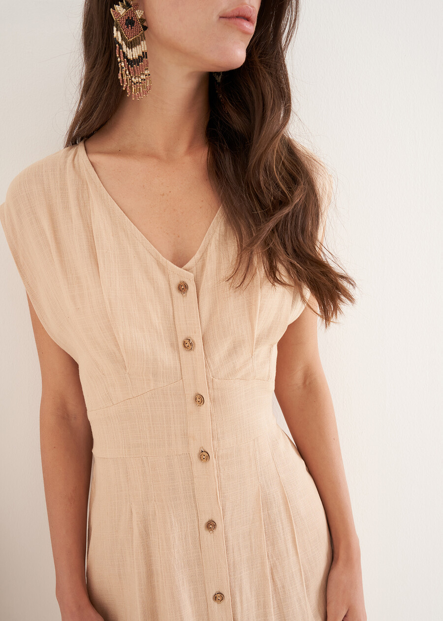 Abito Alena in viscosa e lino
 BEIGE DOESKIN VERDE ALGA Donna , immagine n. 2